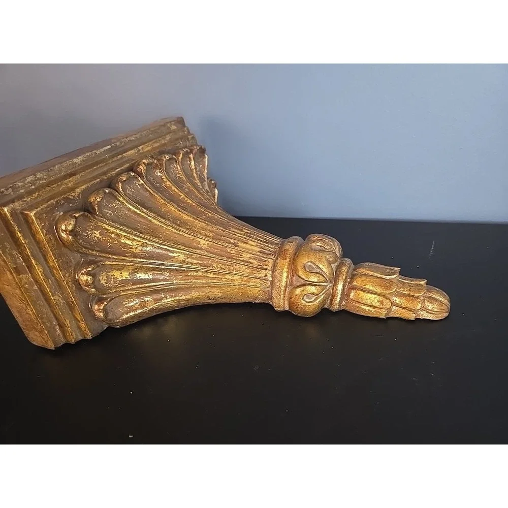 VTG Ornate Gold Gilt Wall Brackey Shelf 10 X8